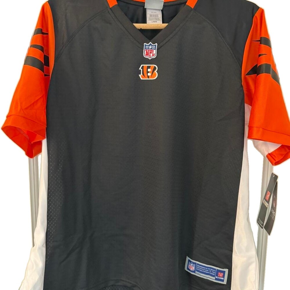 NWT NFL Cincinnati Bengals jersey in black with orange sleeves and black stripes
